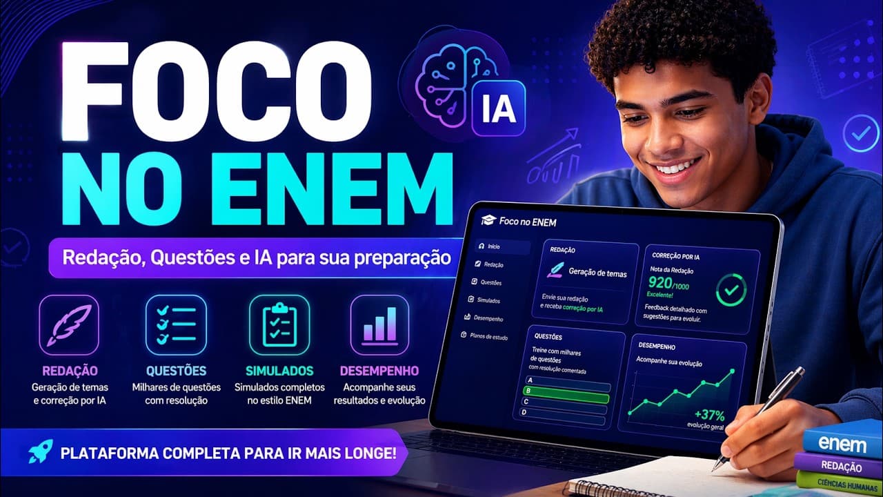 Prévia do vídeo explicando como funciona a plataforma Foco no ENEM